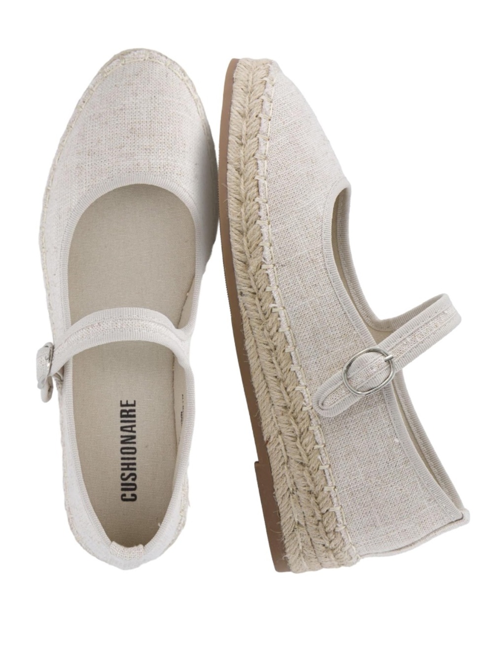 CUSHIONAIRE Tapas Beige Canvas Mary Jane Flat Espadrilles Size 8